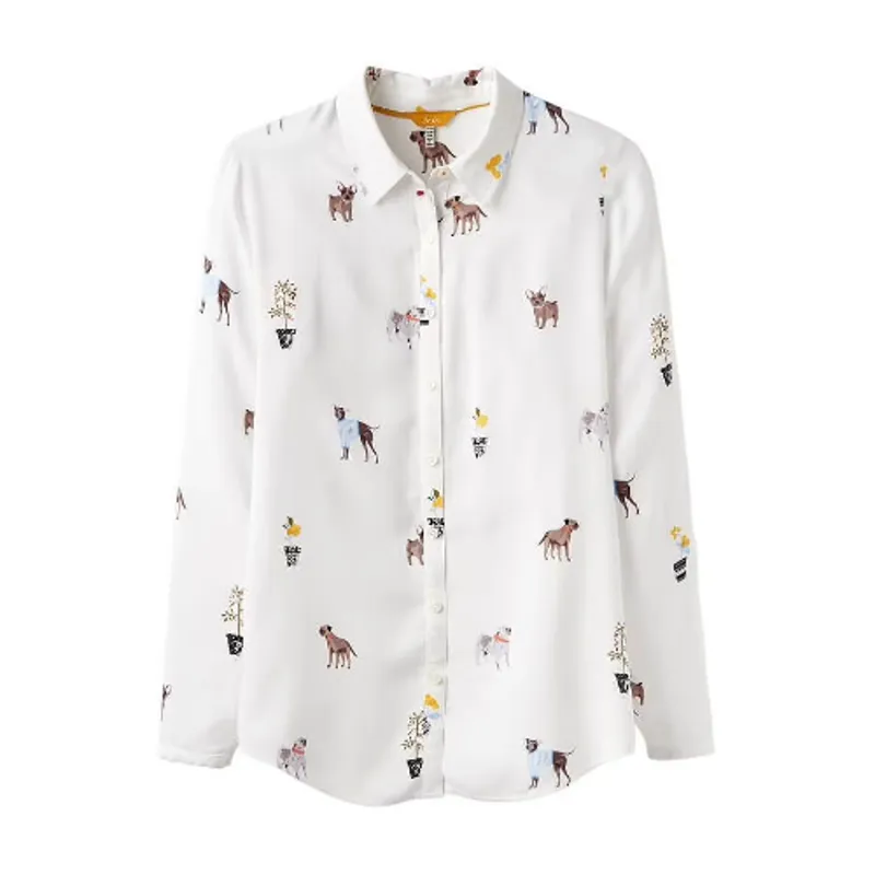 Joules Elvina Long Sleeve Soft Shirt - Cream Dogs